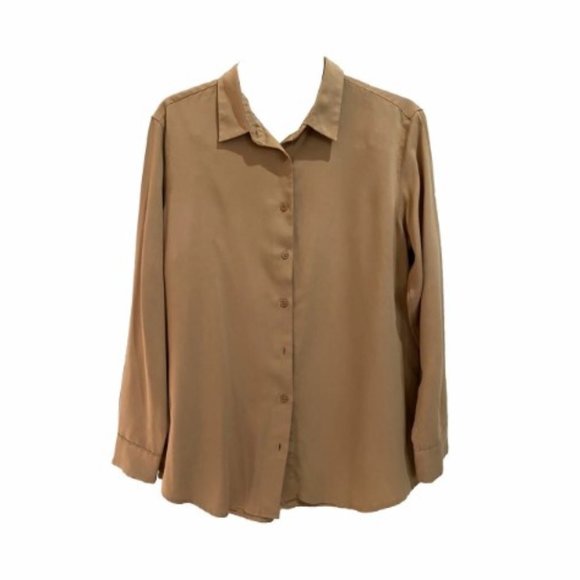 ๐ดUNIQLO - Soft Brushed Long Sleeve Camel Shirt - Size L - Picture 3 of 10